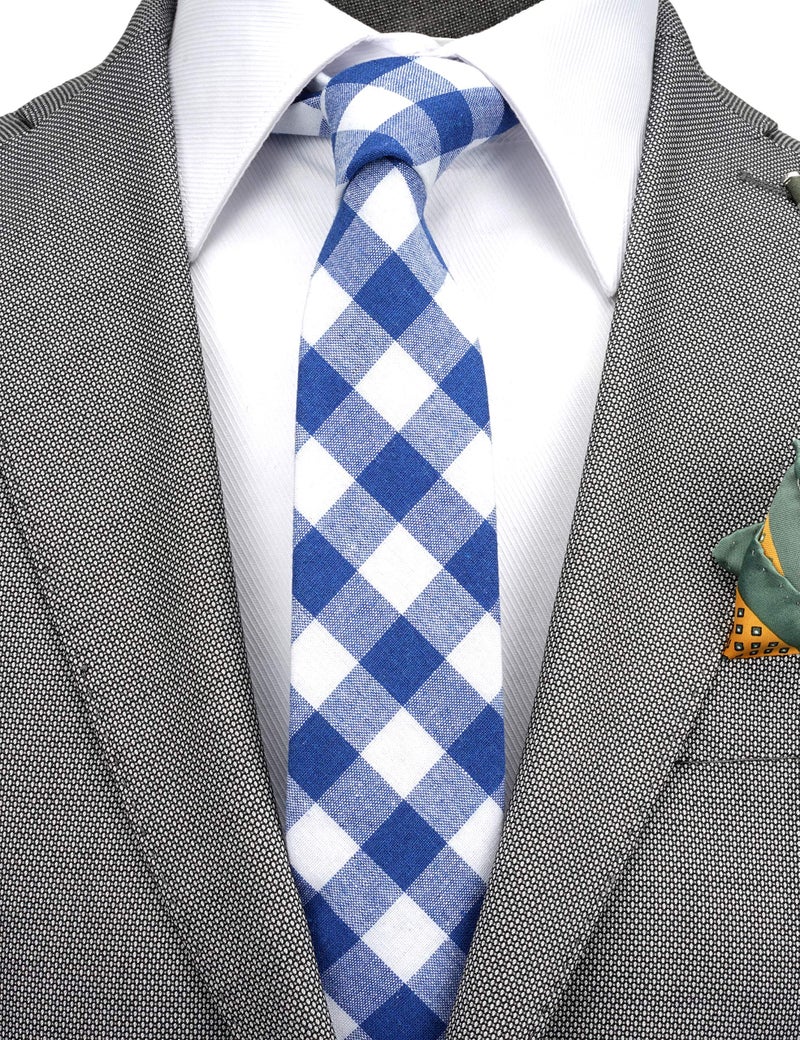 ZENXUS Cotton Skinny Ties for Men, 2.5 inch Slim Casual Neckties, Plaid, Stripe, Floral and Solid Ties Assorted, 4-Pack - Image 3